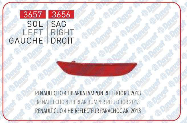 Renault Clio 4 Sağ Arka Tampon Reflektörü 11.2012 ve Üstü