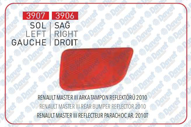 Renault Master 3 Scenic 2 ﻿Opel Movano B Sol Tampon Reflektörü