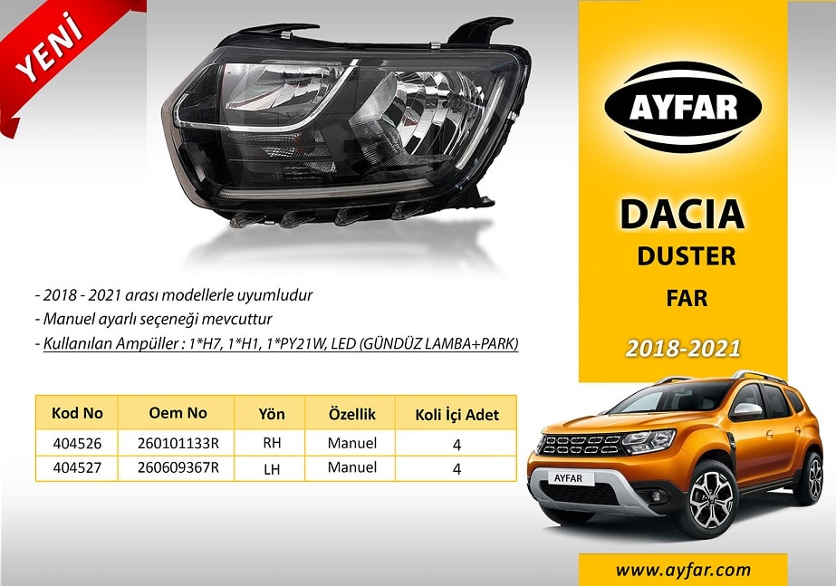FAR SOL 404527 DUSTER (18-21) (H7+H1 GÜNDÜZ FARI + PARK) *MOTORSUZ