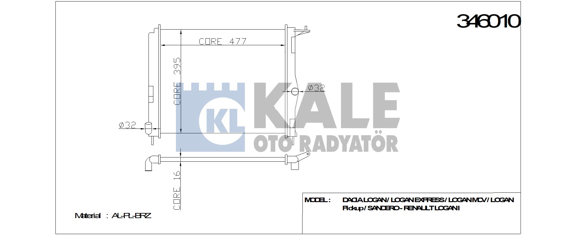 RADYATÖR 346010 LOGAN SANDER O-II 1.2 1.4 1.6 08- (BRAZING)