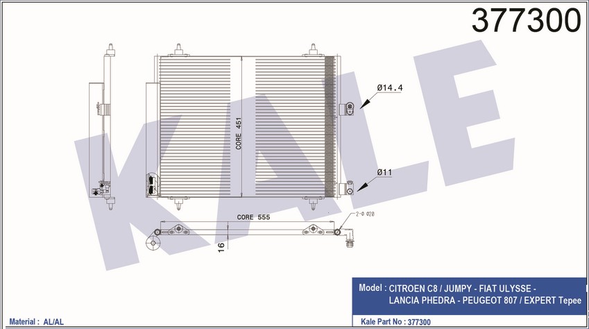 KLİMA RADYATÖRÜ 377300 C8 EXPERT (AL/AL) (560x450x16) (KURUTUCU İLE)