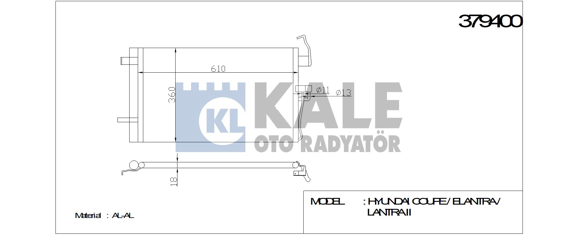 KLİMA RADYATÖRÜ 379400 ELANTRA I-II 1.6 (590x363x18) (KURUTUCU İLE)