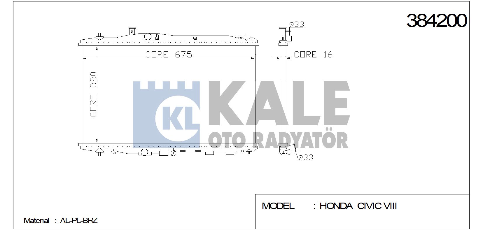 RADYATÖR 384200 CIVIC VIII (375x677x16) BRAZING MT