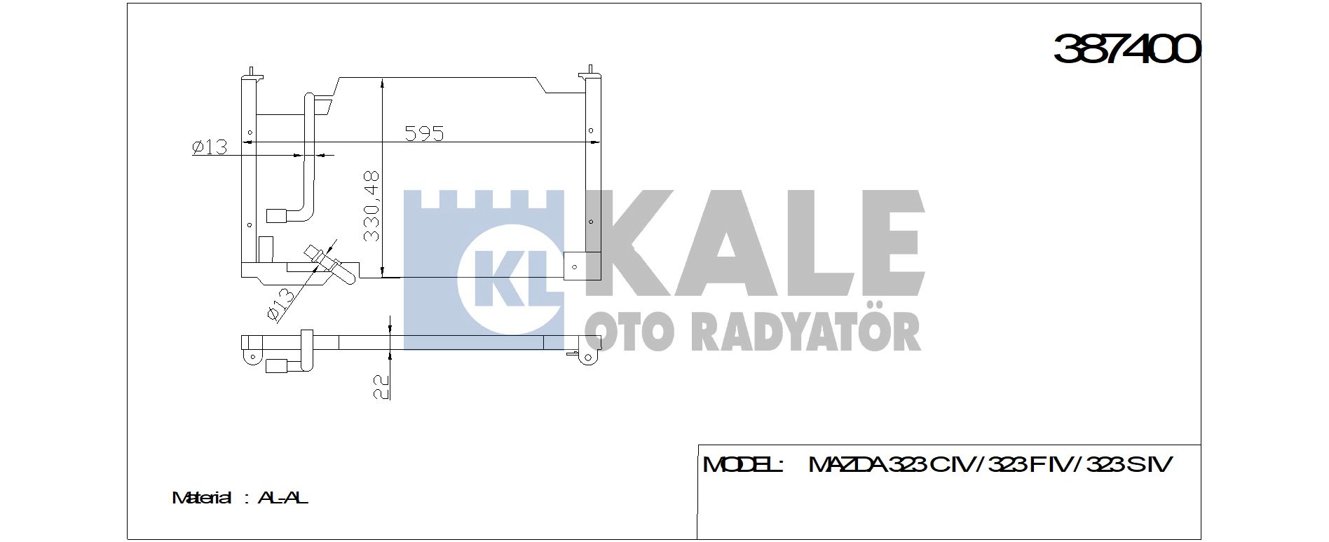 KLİMA RADYATÖRÜ 387400 MAZDA 323-C IV 323-F IV 323 S IV (600x337x22) KURUTUCULU