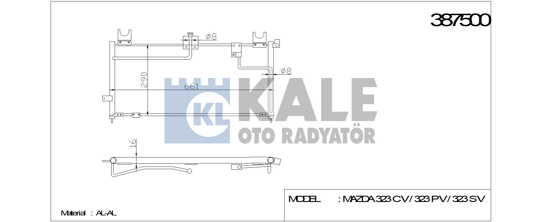 KLİMA RADYATÖRÜ 387500 MAZDA 323-C V 323 P V 323 S V ( 628x268x16 ) KURUTUCULU