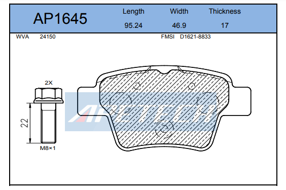 DİSK BALATA ARKA AP1645 P207 P307 C4 (04-) 1.6 16V 1.6 HDI *KÜÇÜK TİP (GDB1620)