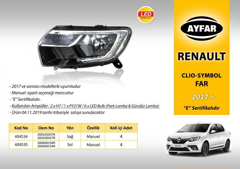 Renault Clio Symbol Ön Sağ Far Lambası Manuel 2017 2021