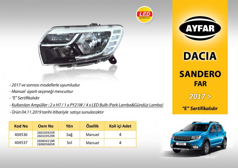 FAR SAĞ 404536 LOGAN MCV SANDERO 17- MANUEL LEDLİ