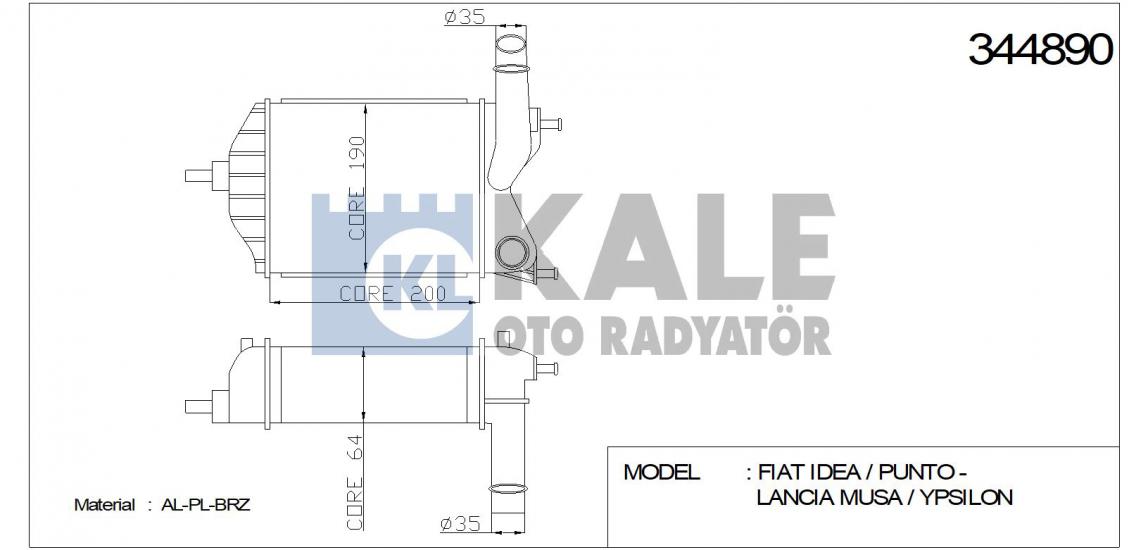TURBO RADYATÖRÜ 344890 PUNTO 03 1.3 JTD 16V IDEA 1.3JTD 04