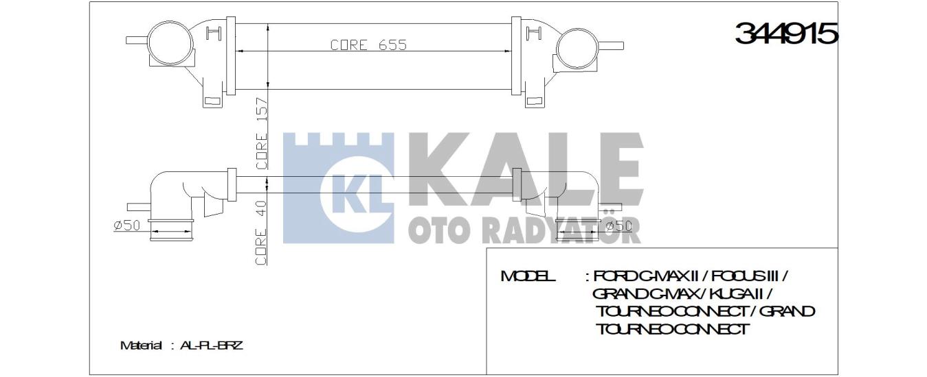 TURBO RADYATÖRÜ 344915 FOCUS-III CMAX KUGA TRANSİT CONNECT 13- 1.6 SIGMA GDTI 1