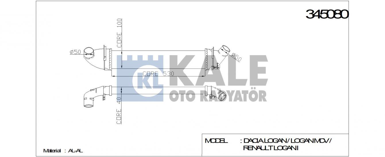 TURBO RADYATÖRÜ 345080 LOGAN MCV 04- SANDERO 08- 1.5DCI K9K