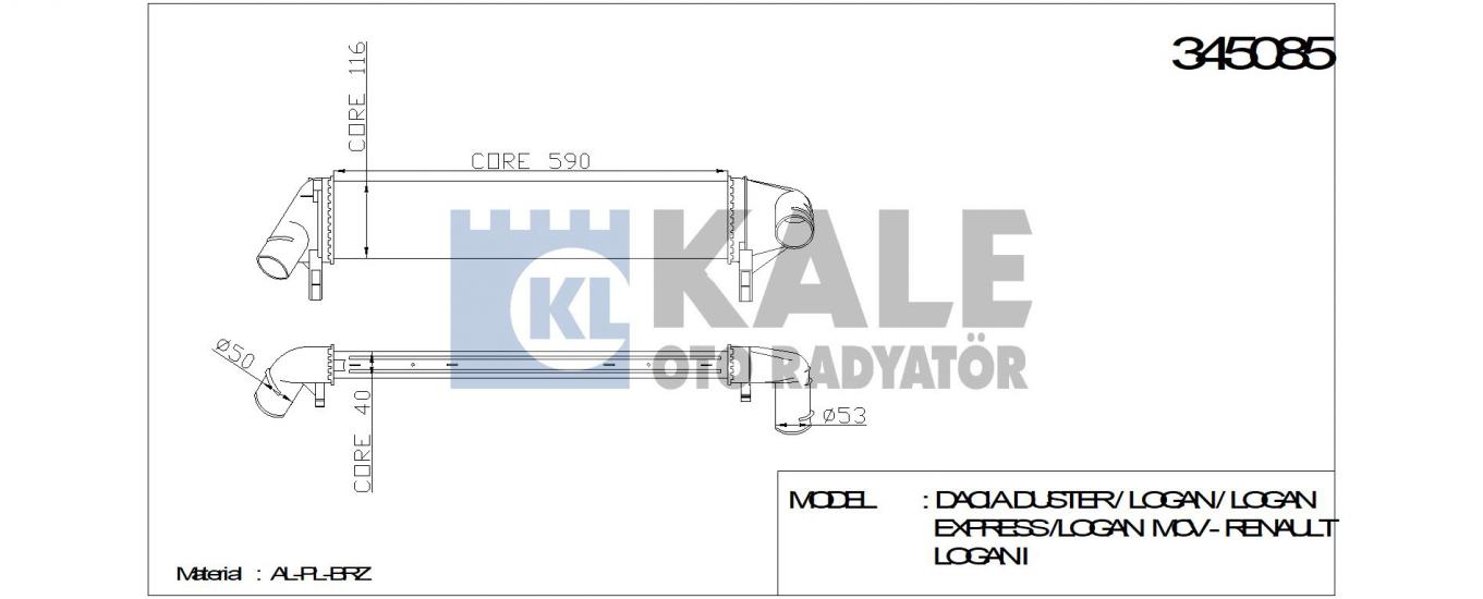 TURBO RADYATÖRÜ 345085 DUSTER (09-) LOGAN MCV 1.5DCI (K9K) SANDERO