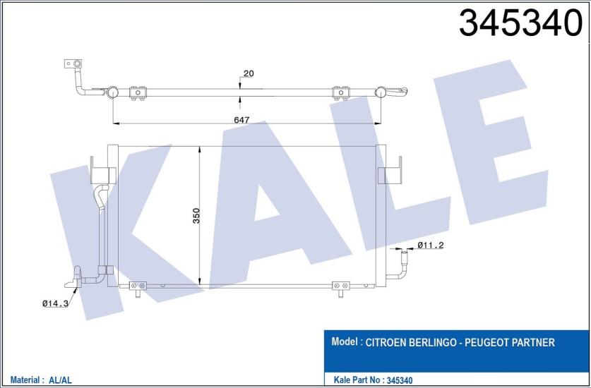 KLİMA RADYATÖRÜ 345340 PARTNER 96BERLINGO 96 XSARA (97 00) 1.8D 1.9D DW8 XUD9