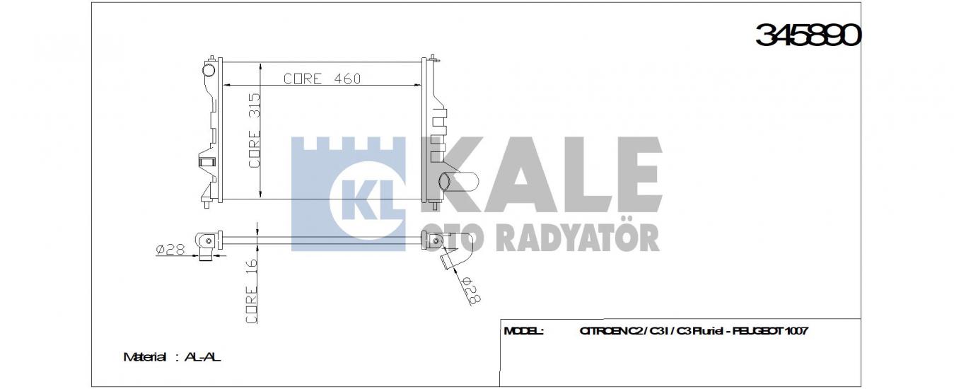 RADYATÖR 345890 MATIZ 0.8 0.8 LPG 1.0 1.0 LPG SPARK 0.8 1.0 SX 05- (BRAZING)