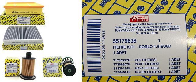 FİLTRE SETİ 55179638 DOBLO III 1.6MJET EURO6
