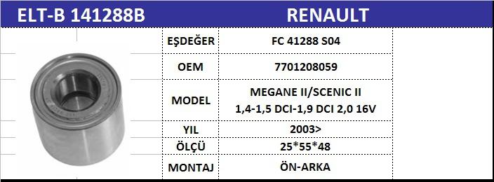 AKS BİLYASI ARKA VKBC20085 MEGANE-II FLUENCE SCENIC-II (02-) BTH1250