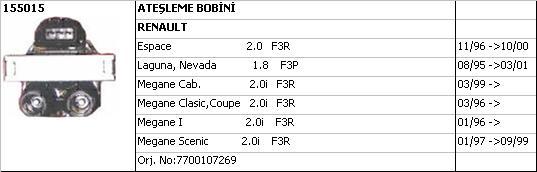 BOBİN 155015 ESPACE LAGUNA NEVADA MEGANE