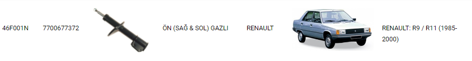 AMORTİSÖR ÖN SAĞ-SOL 46F001N RENAULT 9 1985-2000