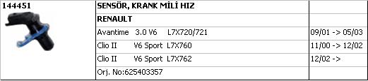 KRANK SENSÖRÜ 144451 AVANTIME CLIO-II 625403357