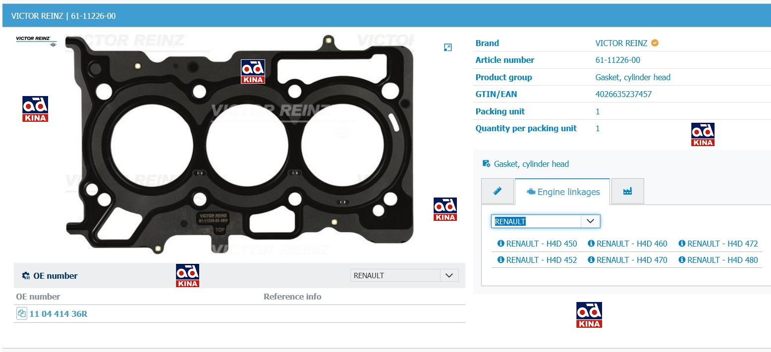 SİLİNDİR KAPAK CONTASI 611122600 RENAULT H4D 1.0 MOTOR